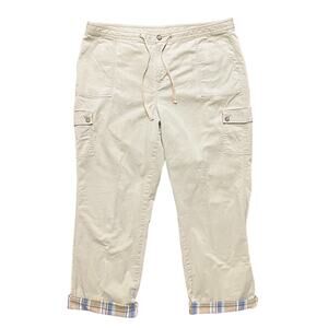 VTG L.L. BEAN Flannel Lined Straight Leg Utility Cargo Pants in Khaki SZ 16 TALL